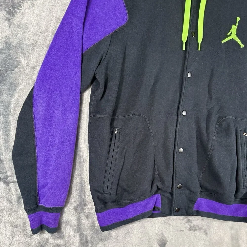 Jordan Men's XL Black Purple with Lime Green Logo Snap Button Hoodie Jacket